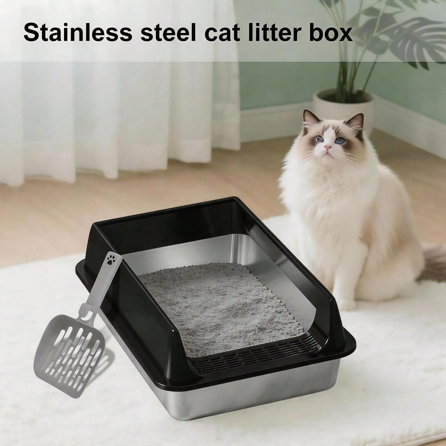 Stainless Steel Cat Litter Box, Large Open Top Litter Box With Anti Splash High Sides, Anti Tracking Pedal, Easy To Clean, Non Stick, Odor Resistant For Big Cats, Multi Cat Homes view 4