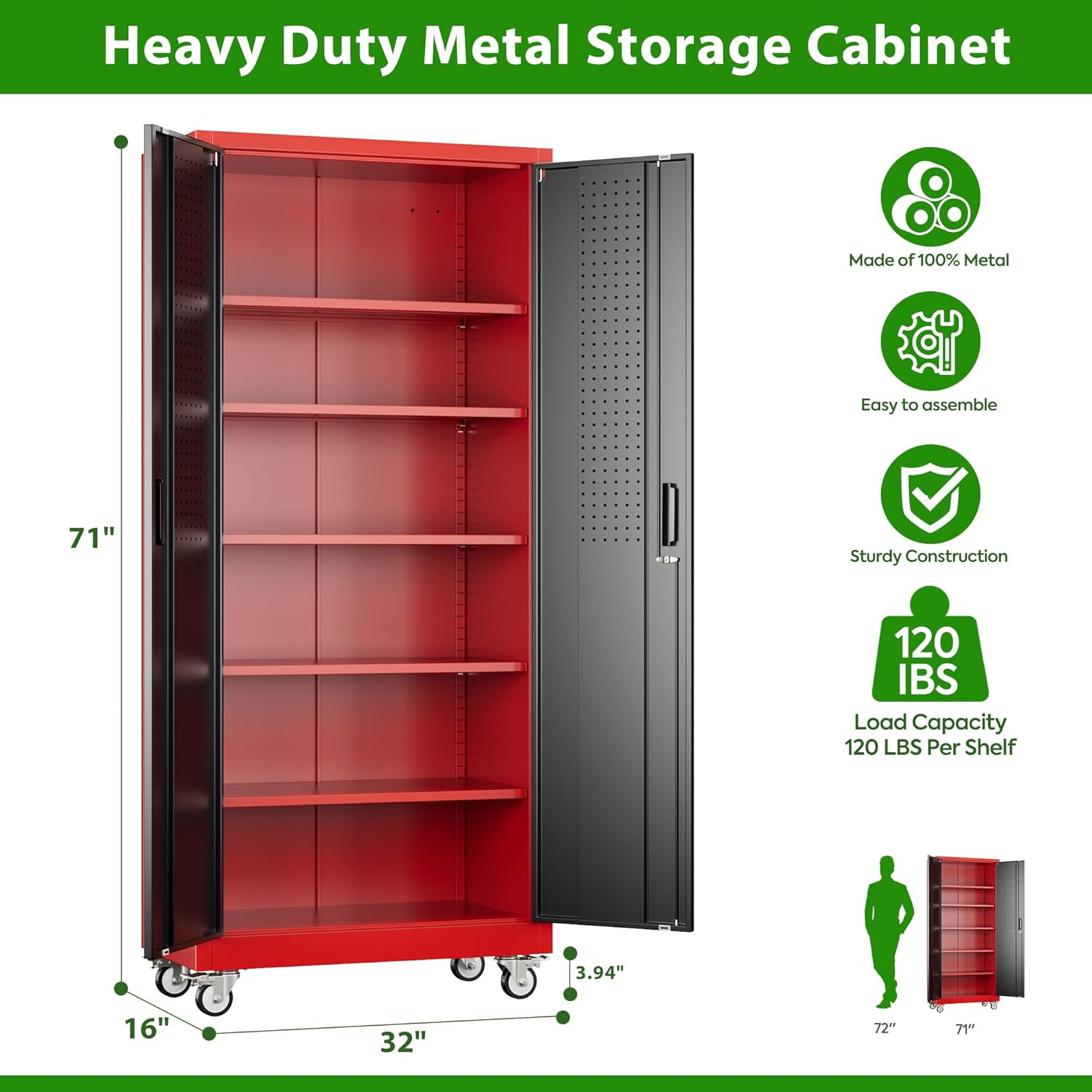 Garage Storage Cabinet with Pegboard and 5 Adjustable Shelves β photo 6