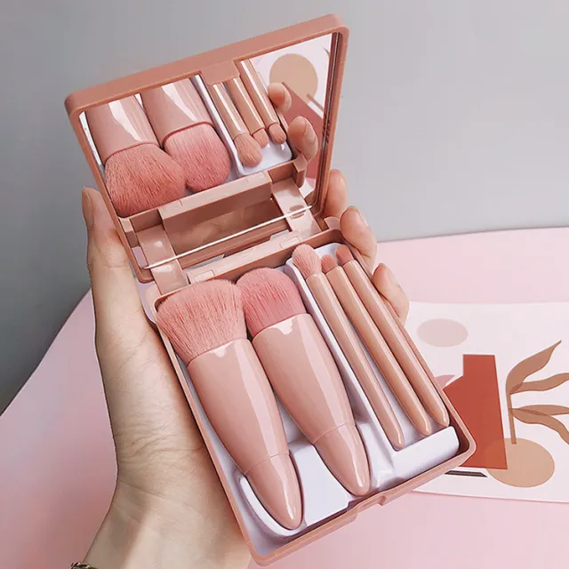 Travel Size Makeup Brushes Set Mini Makeup Brushes, Small Complete Function Cosmetic Brushes Kit With Case And Mirror Hand Hold Pocket Foldable Mak... Bean Paste Color - Shop at LoveMi