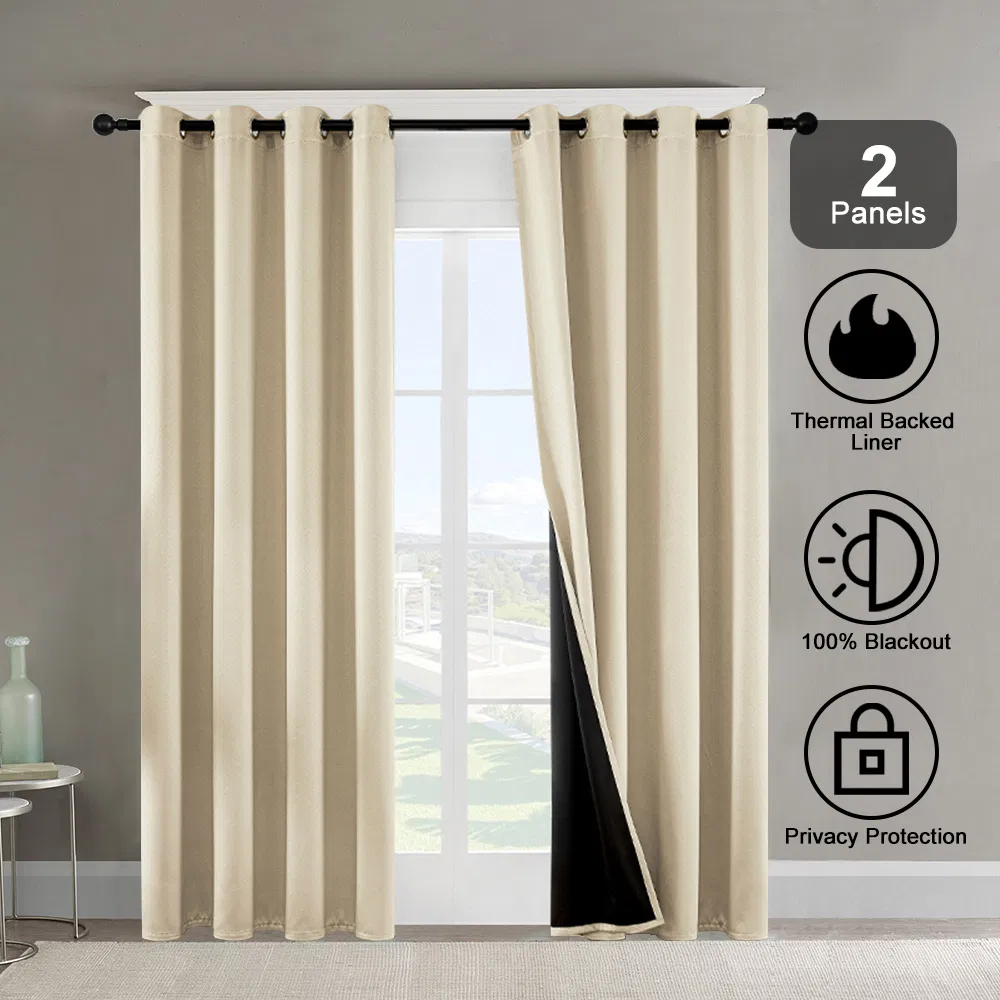 Polyester Grommets Thermal Insulated With Coated Lining 52 In. W X 84 In. L Indoor Blackout Curtains 3 Colors Available,Set Of 2