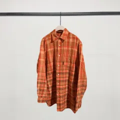 Men's And Women's Plaid Long Sleeve Shirt Coat - Orange Shirt - View 1