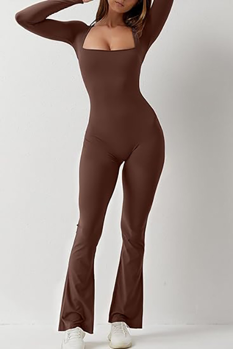 Square Collar One-piece Bell Bottom Pants - Picture 14 of 17