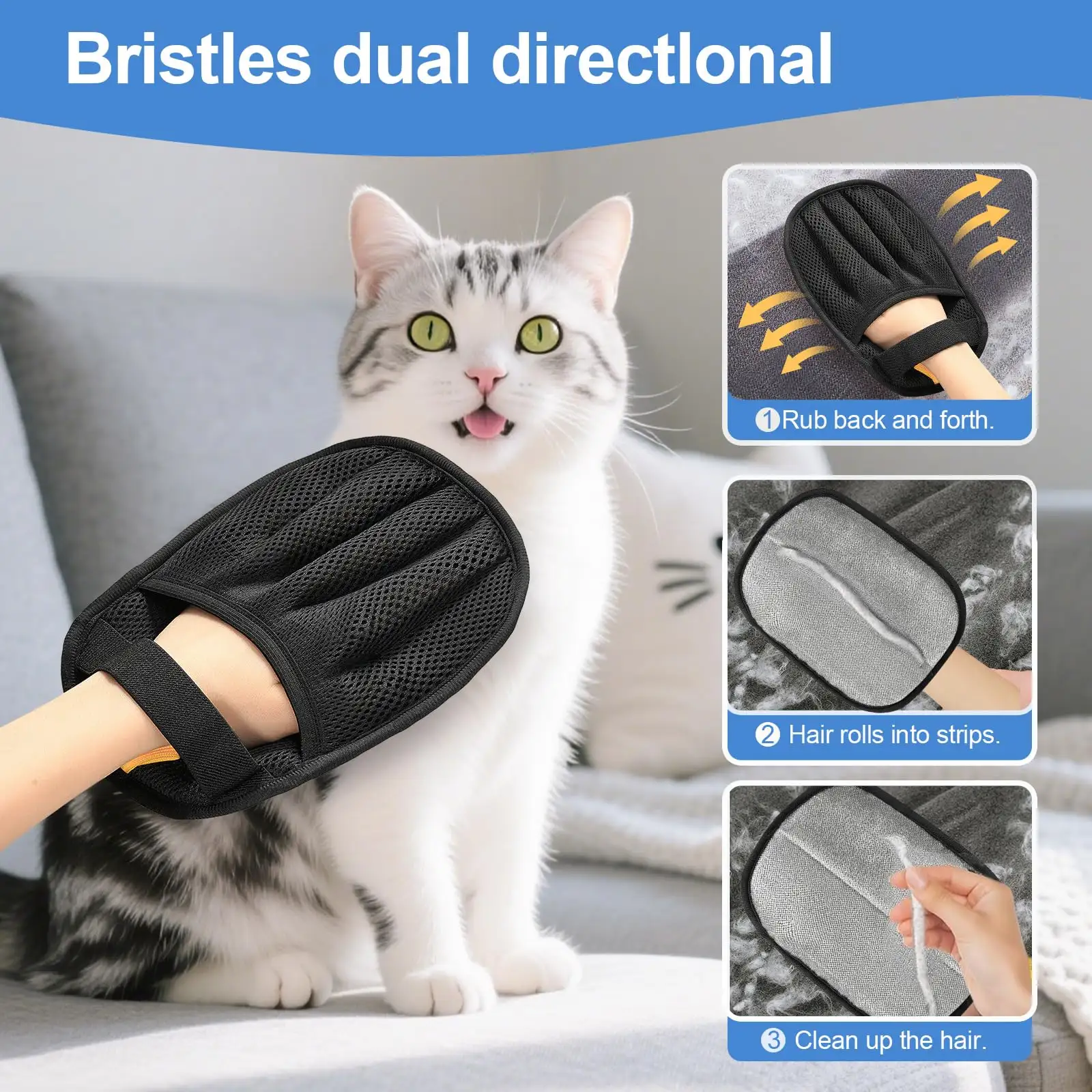 Pet Hair Removal Glove For Cats & Dogs, Upgraded Five-Finger Electrostatic Pet Hair Glove, Reusable Magic Brush Pet Hair Remover Tool For Laundry, Couch, Carpet