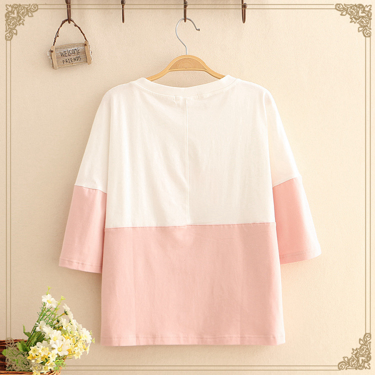 Color Combination Of Two Circle Rabbit Round Neck Short-sleeved T-shirt