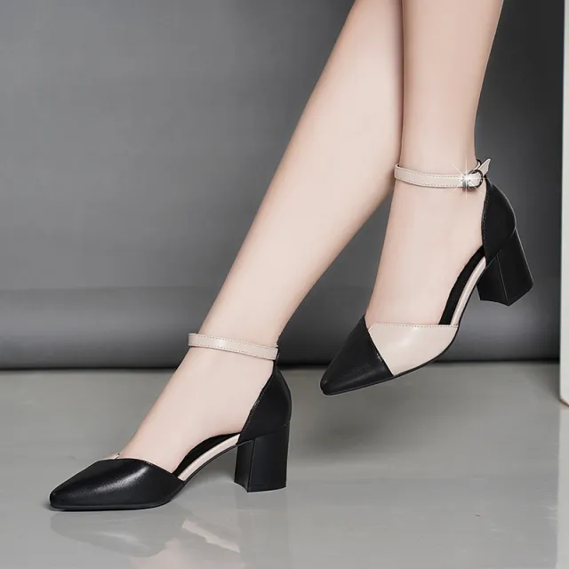 Womens Pumps Shoes Dorsay Ankle Strap Pointed Toe Low Heel Black - Shop at LoveMi