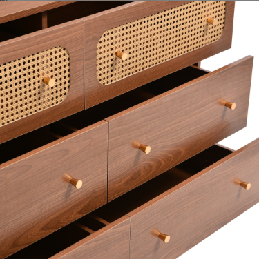 Rattan Sideboard Cabinet For Living Room, Chest Of Drawers With 6 Walnut - 40D — image 5