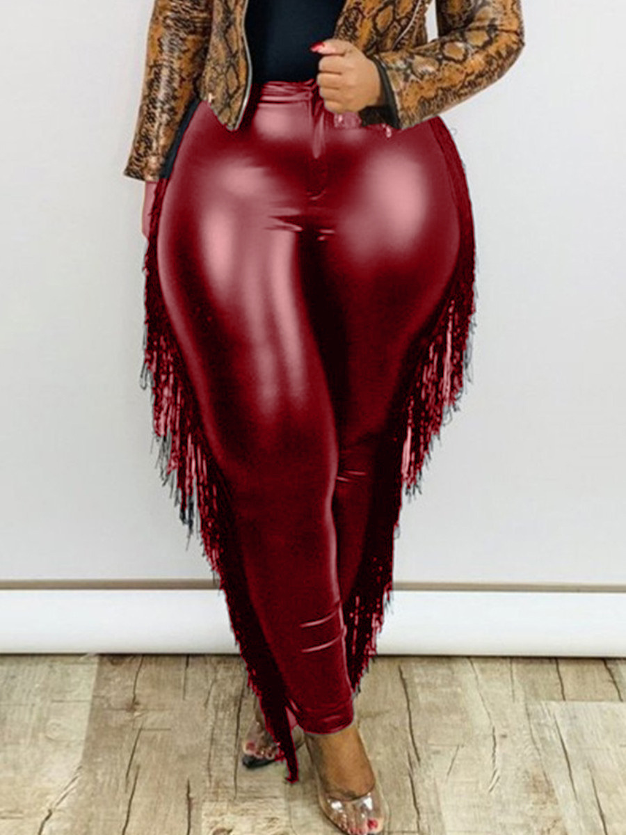 Tassel Wrap Buttocks 9 Inch Large Leather Pants Wine - Shop at LoveMi