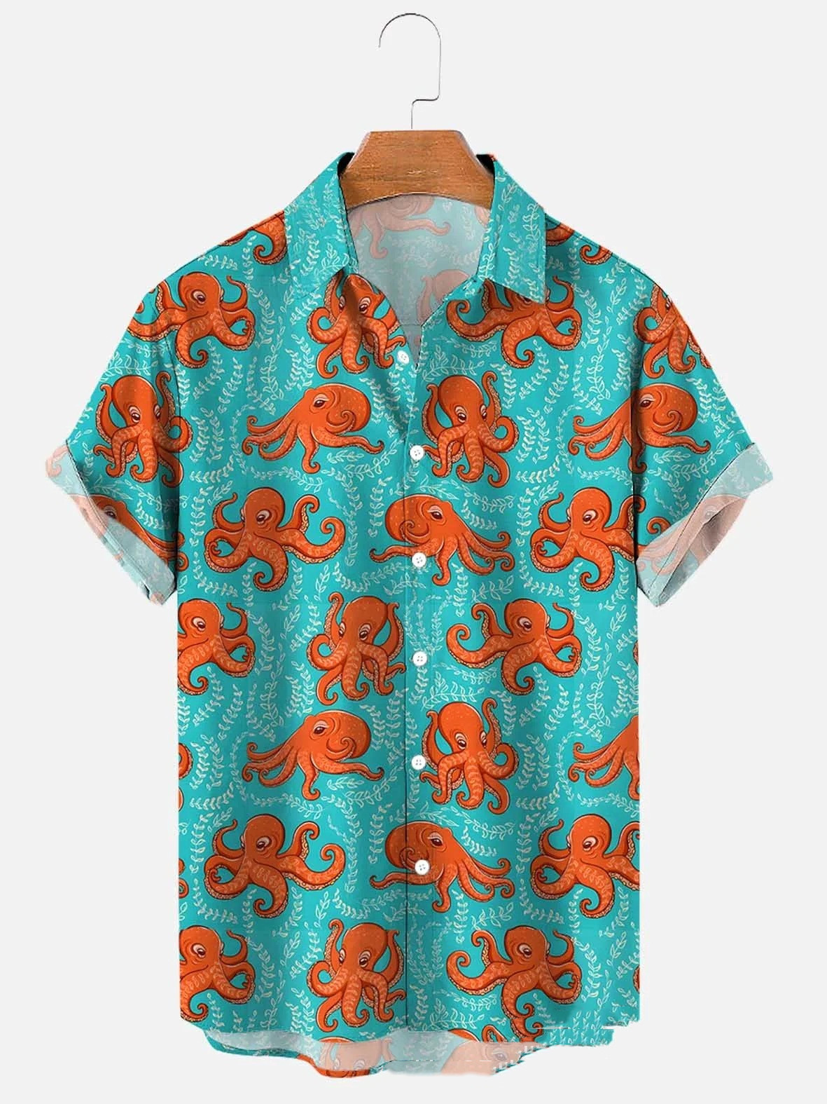 Title 2, Mens Octopus Sea Pattern Short Sleeve Polo Shi...