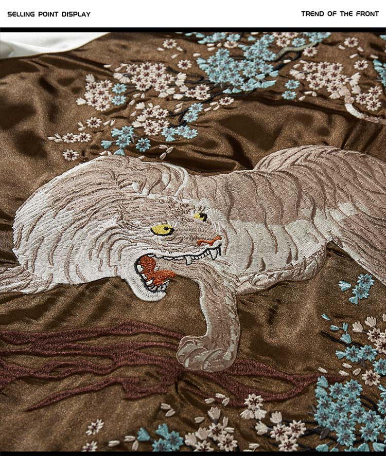 He Tiger Embroidered Jacket Baseball Collar Coat Male Chinese Style