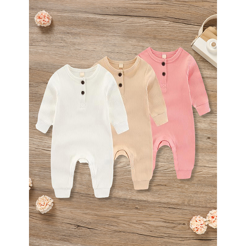 3-Pack Newborns Infants Baby Boys & Girls Long Sleeve Ribbed Romper Soft Button Front Jumpsuit — foto 21
