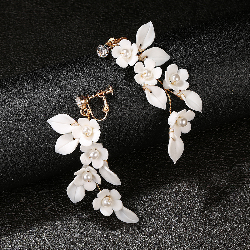 Title 4, White Ceramic Flower Handmade Flower Earpieces