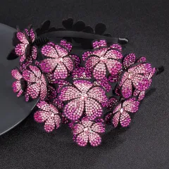 Flower Wide Edge Rhinestone Big Headband High-grade Diamond-studded Colour Non-slip Hair - Rose Red - View 1
