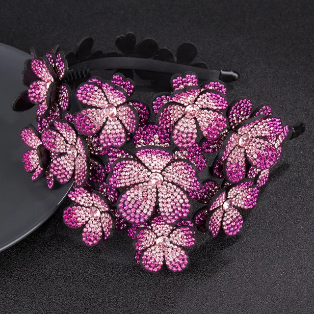 Flower Wide Edge Rhinestone Big Headband High grade Diamond studded Color Non slip Hair Rose Red - Shop at LoveMi