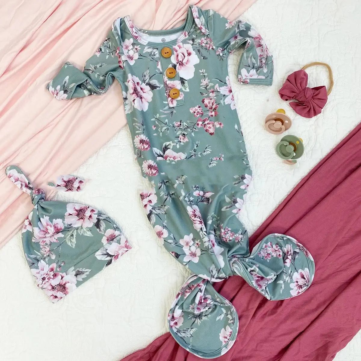 Newborn Button Printing Sleeping Bag  Hat Four Seasons