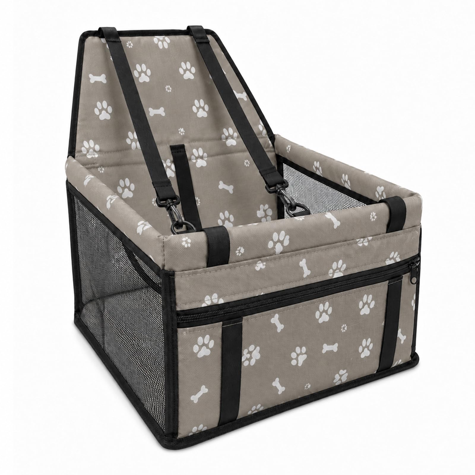 Pet Car Seat, Breathable Foldable Cat Dog Car Booster Seat With Safety Leash & Mesh Window, Waterproof Oxford Cloth Vehicle Travel Basket For Small Medium Dogs & Cats