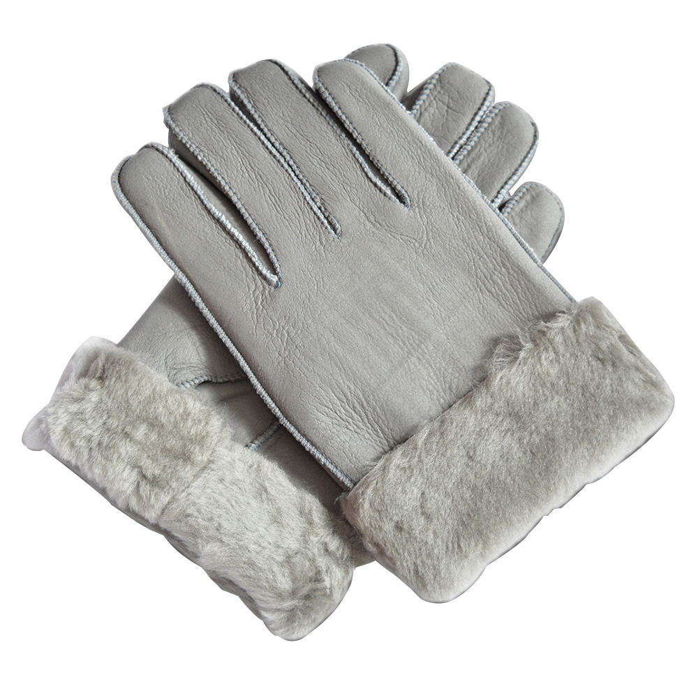 Grey fur integrated leather