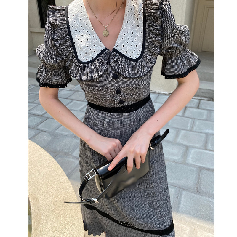 Checked Lace Butterfly Neck Dress, picture 3 of 5
