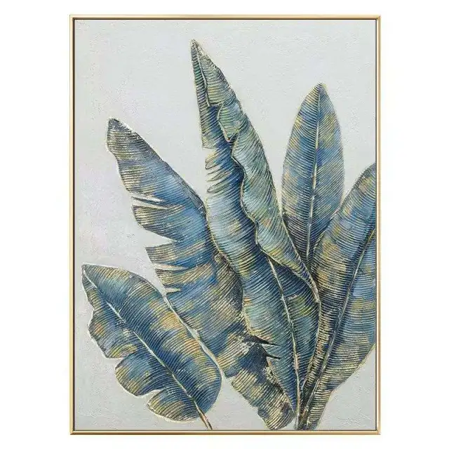 Handmade Oil Painting Canvas Wall Art Decoration Green Plants Abstract Texture Golden And Green Banana Leaves For Home Living Room Decor Rolled Fra... Without Inner Frame - Shop at LoveMi