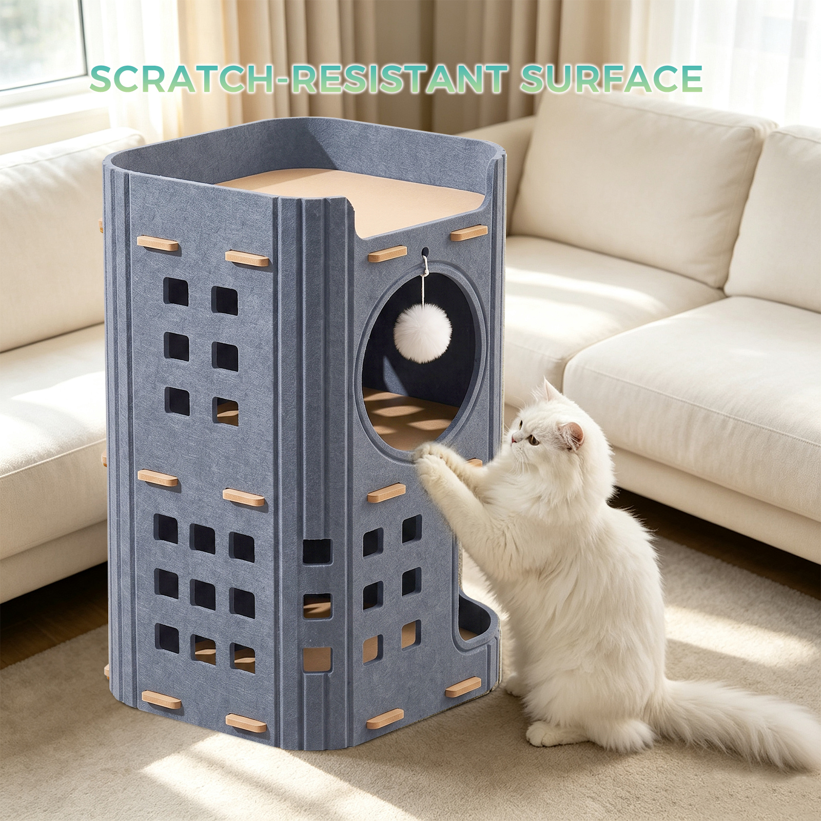 3-Tier Felt Cat Tower House, Multi Level Cat Cave Condo, Indoor Stackable Cat Hideaway Shelter With Hanging Toy Ball — foto 6