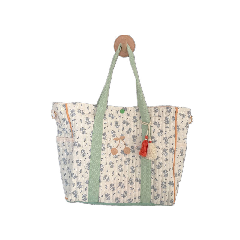 Fringed floral embroidery tote