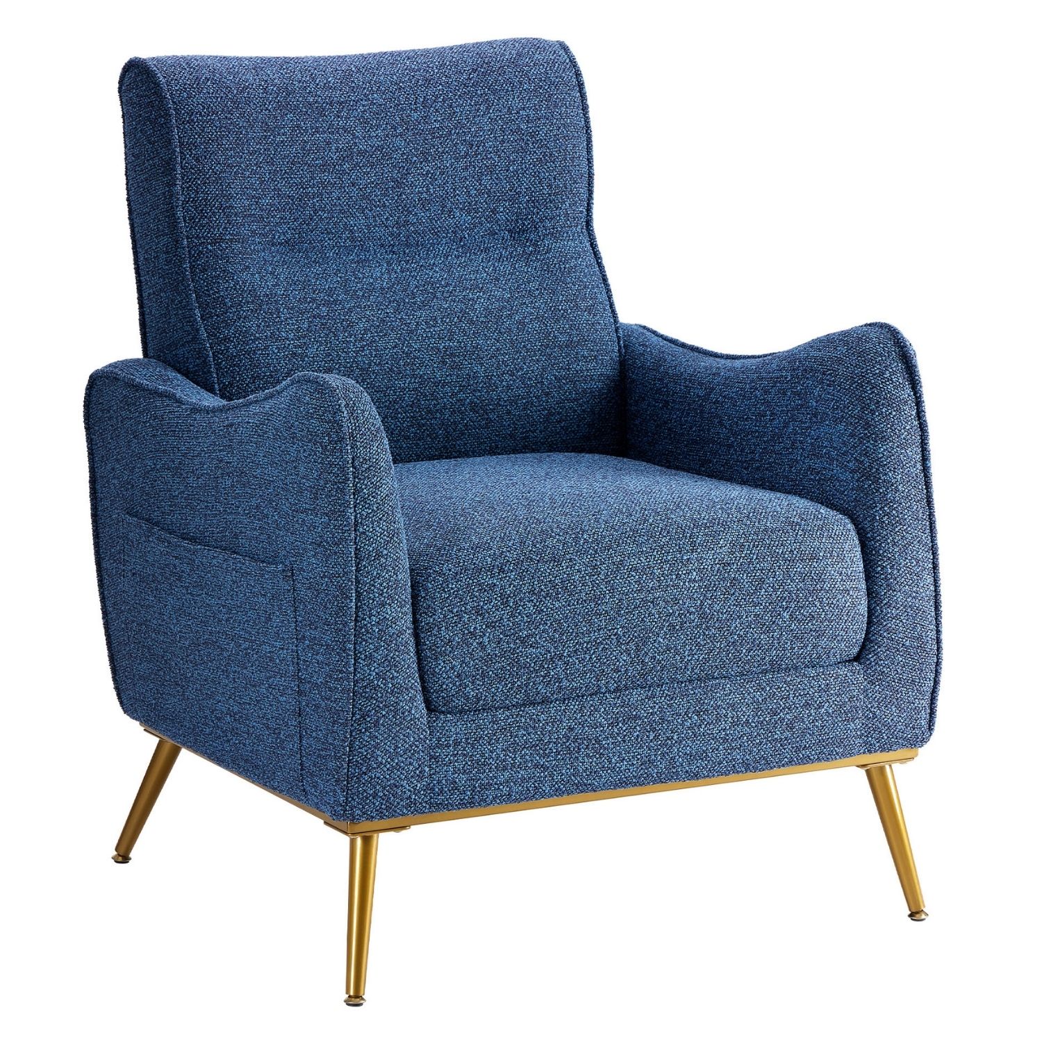 Upholstered High Back Accent Chair With Side Pocket, Modern Armchair For Living Room And Study