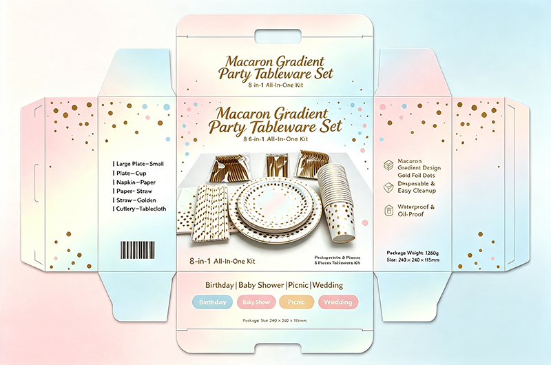 Disposable Gold Dot Party Tableware Set, Paper Plates Cups Napkins Straws Golden Cutlery Tablecloth, All In One Party Supplies For Birthday Baby Shower Wedding Picnic, 8 Colors Available - image 11