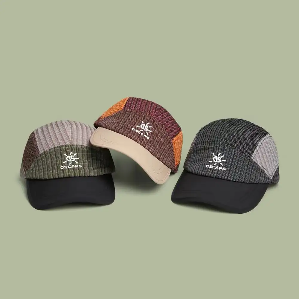 American-style Vintage Patchwork Checkered Embroidered Letter Baseball