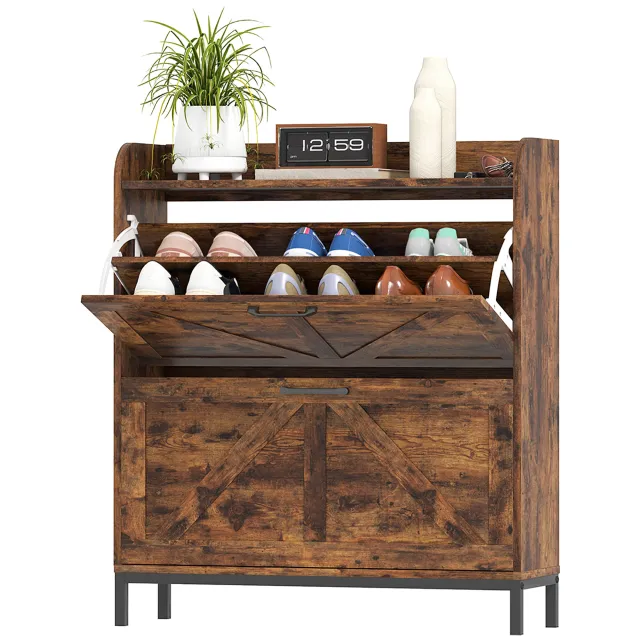 Shoe Cabinet Organizer With 2 Flip Drawers, Legs, Narrow Shoe Storage Cabinet For Entryway, Hallway, Rustic Brown Brown - Shop at LoveMi