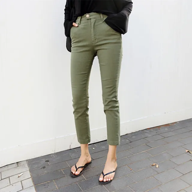 High Waist Slimming Straight Leg Pants Casual Army Green - Shop at LoveMi
