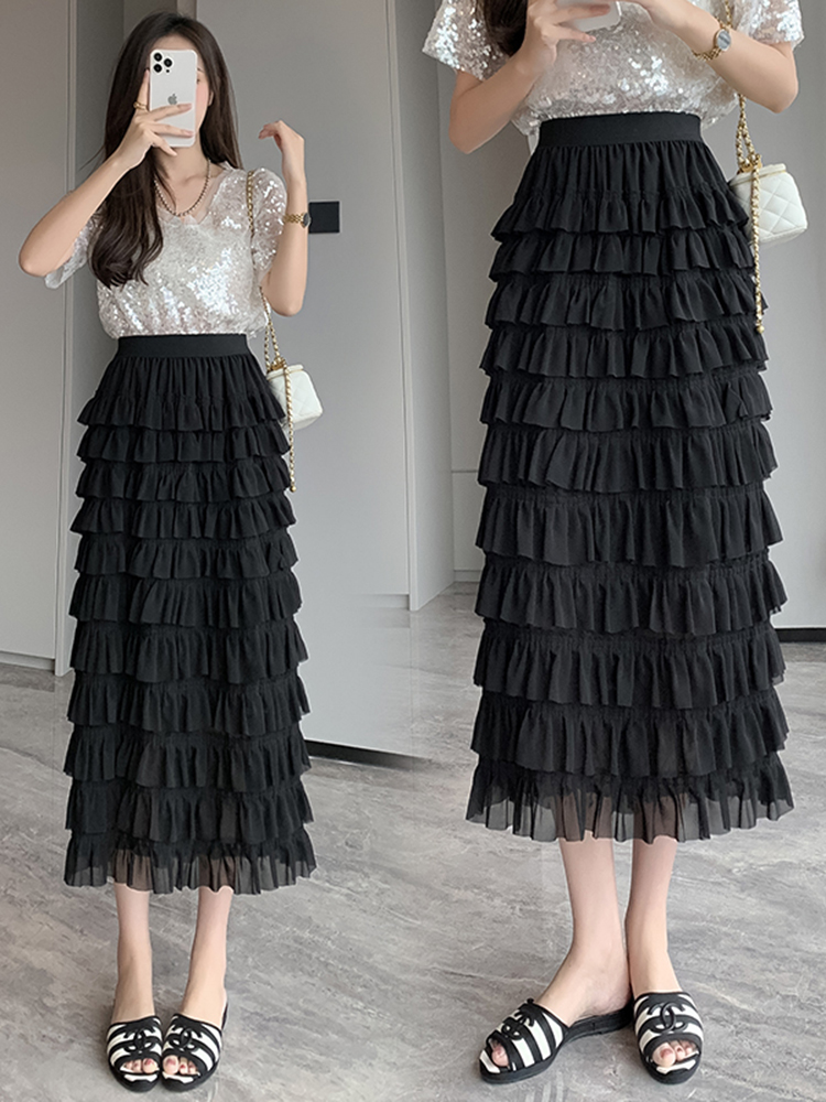 Women's Fashionable Black Skirt High Waist Slim