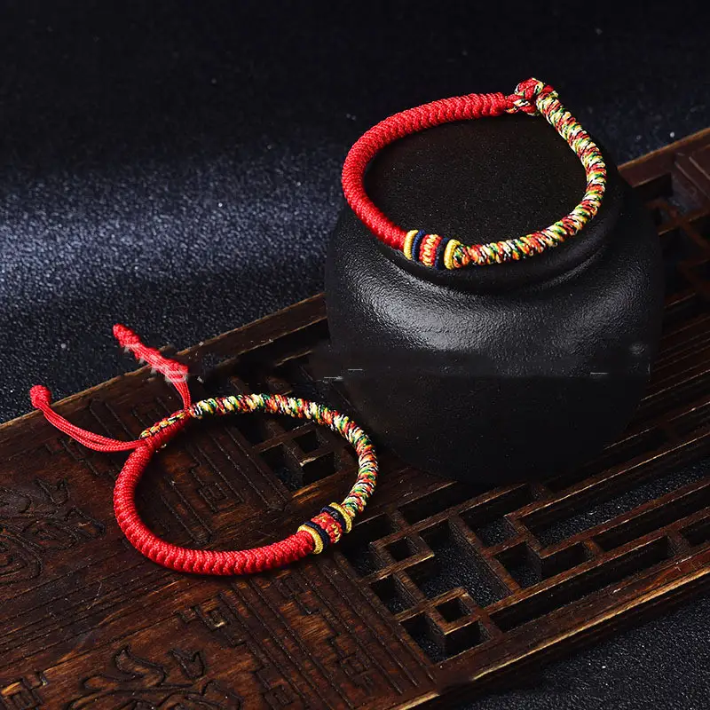 Red Rope 925 Silver Six-character Mantra Colorful Diamond Knot Bracelet
