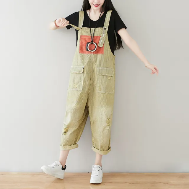 Women's Plus Size Retro Denim Harem Jumpsuit Yellow - Shop at LoveMi