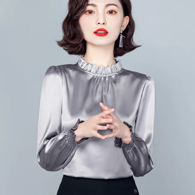Satin Foreign Style Small Shirt Gentle Wind Bubble Sleeve Top Silver - Shop at LoveMi