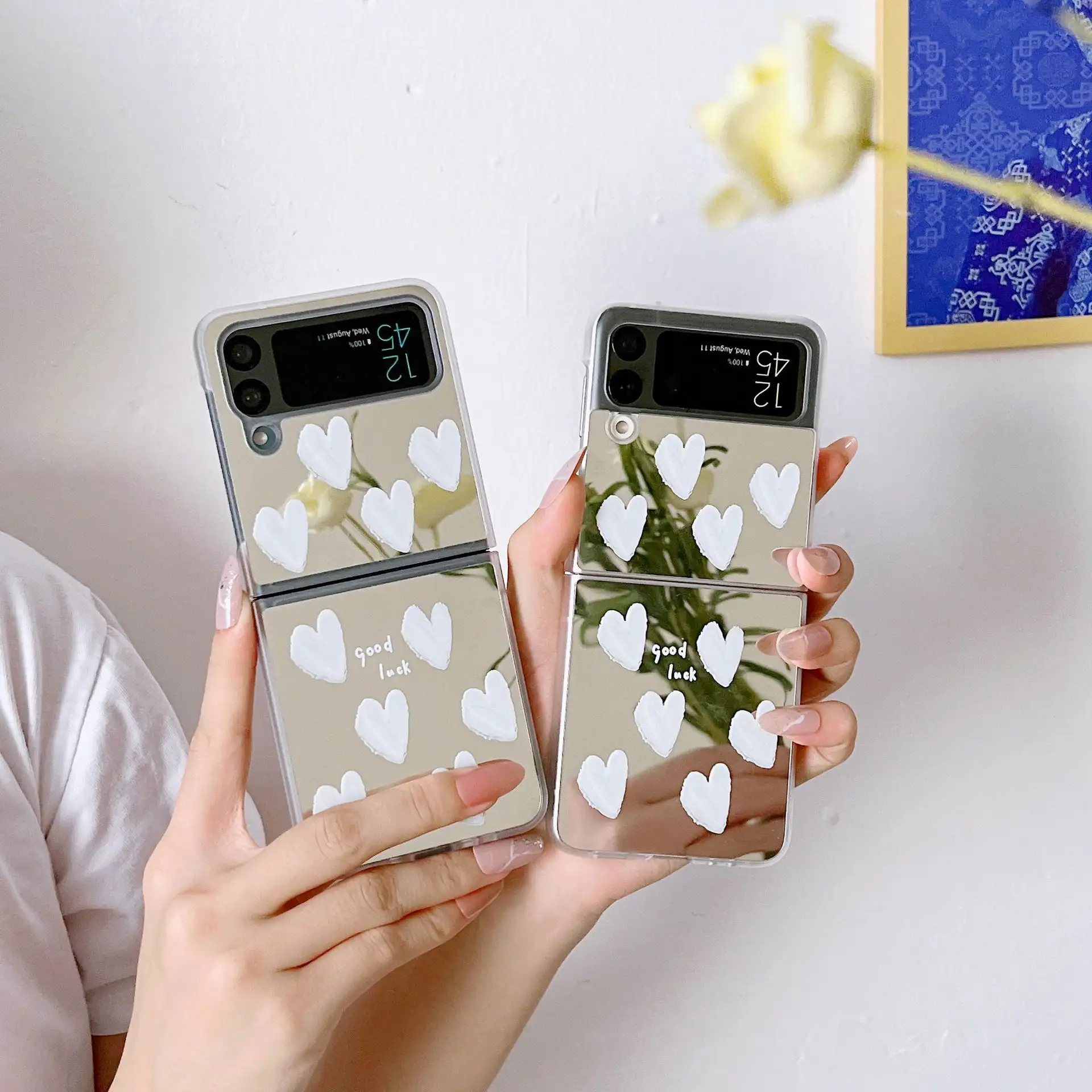 Mirror Face Love Folding Mobile Phone Protective Case