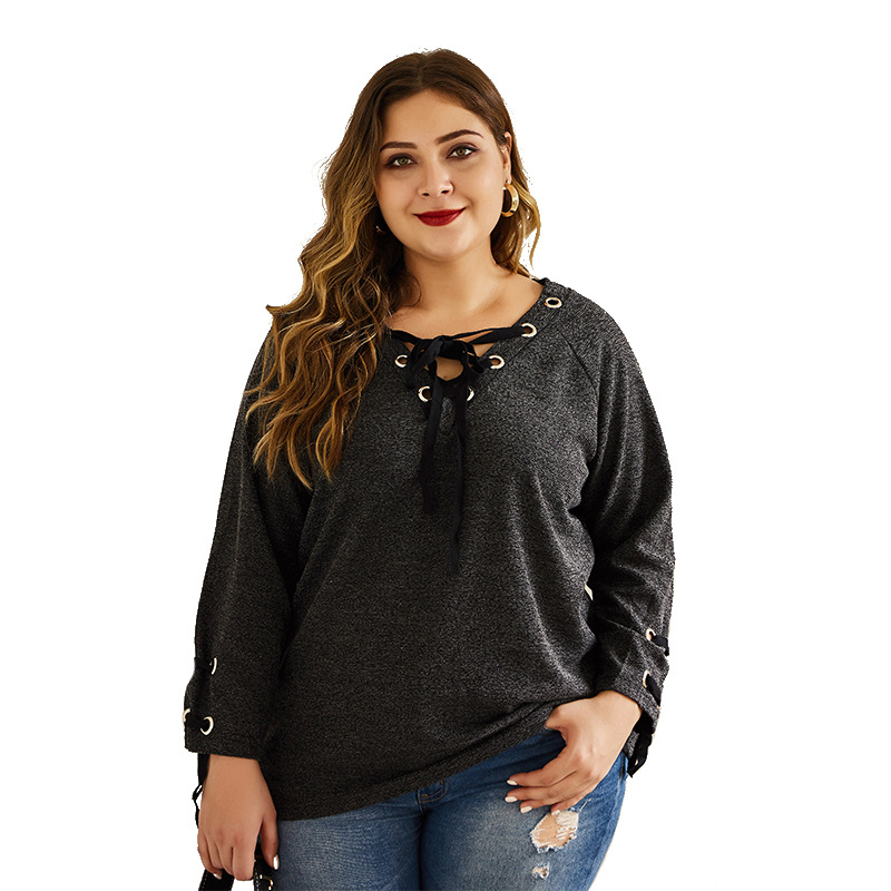 Title 6, Round Neck T-shirt Plus Fat Plus Size Knitted Top