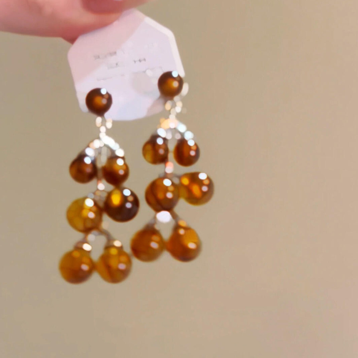 Amber Resin Stud Earrings with Gold-Tone Accents - Vintage Button Style - Image 4