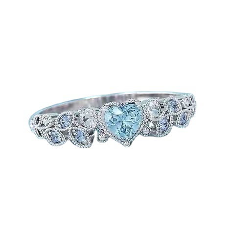 Blue Ocean Heart Ring Love Lady's Peach Heart Ring