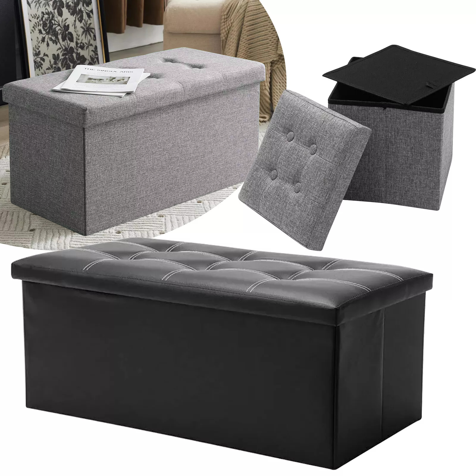 Storage Box Foldable Ottoman Seat Toy Foot Stool Bench Home — image 8