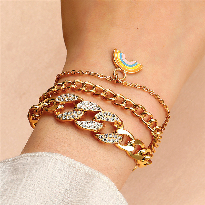 European And American Retro Metal Multi-layer Bracelet With Hip Hop Diamonds