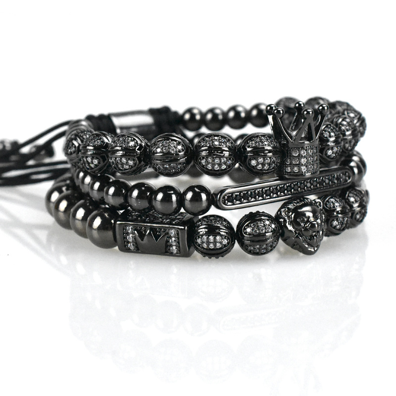 Zircon Lion Head Crown Men's Bracelet Copper