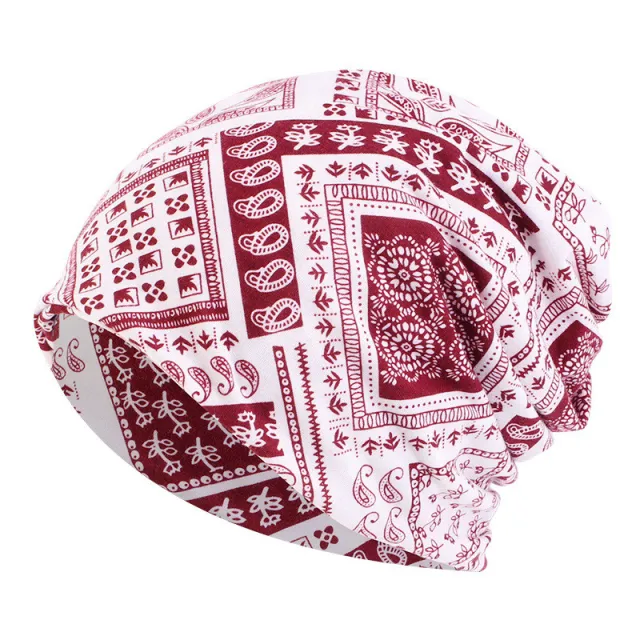 New Warm Couples Pullover Print Bandana Hat White Background Wine Red - Shop at LoveMi