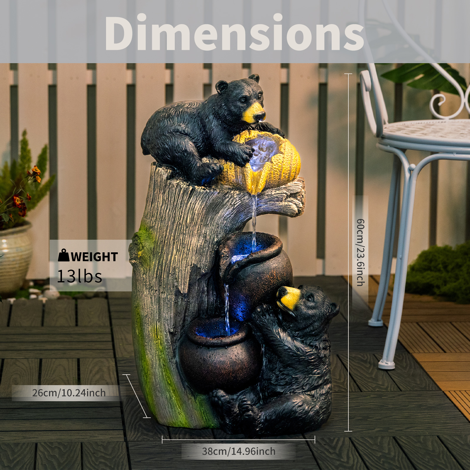 Bear Outdoor Water Fountain With LED Lights Cascading Fountains Outdoor For Patio Yard Balcony 23.62inch Garden Fountains Outdoor And Outdoor Water Fountain Decor — foto 11