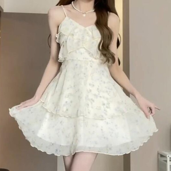 White Chiffon Flower Strap Dress Short - Shop at LoveMi