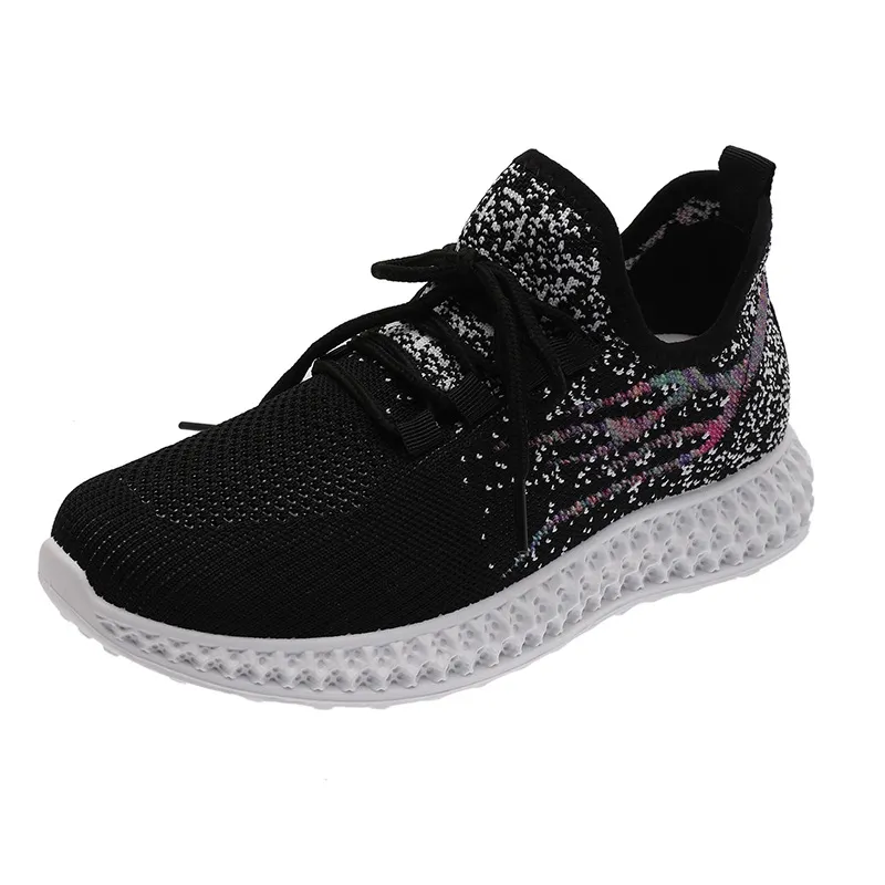 Couple Sneakers Flying Woven Mesh Shoes - Black