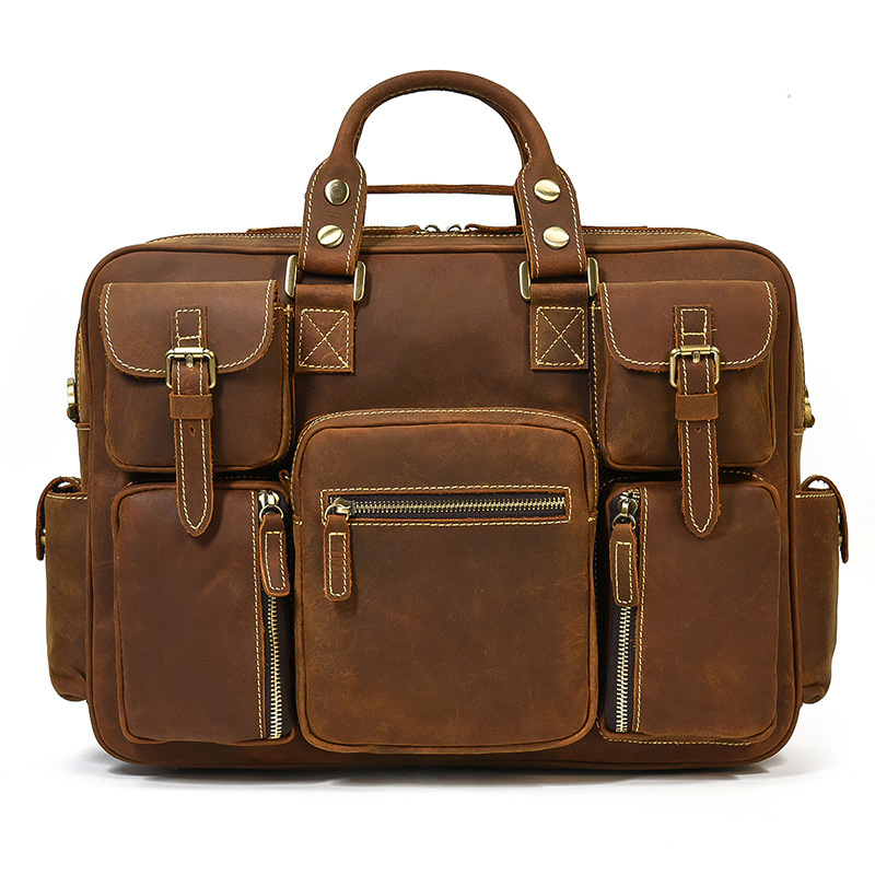 Horse Leather Men's Shoulder Bag Leather Laptop Men's Briefcase Portable — foto 11