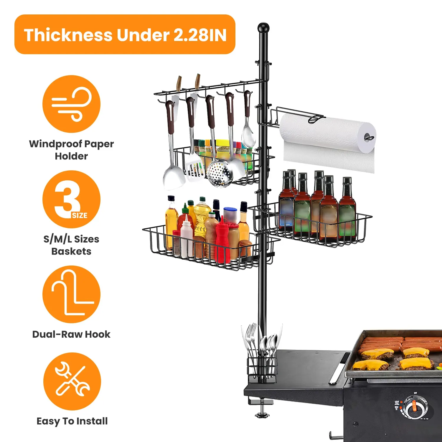Standing BBQ Storage Caddy, Large Capacity Griddle