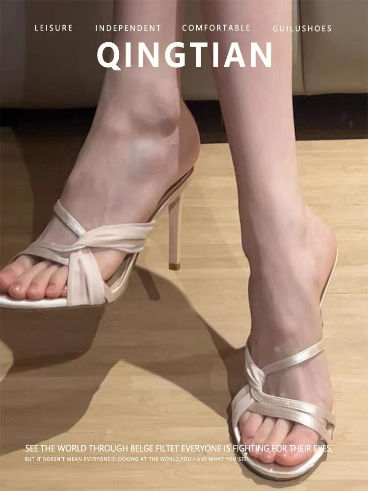 French Style Twisted Strap Stiletto Mules For Women thumbnail 1