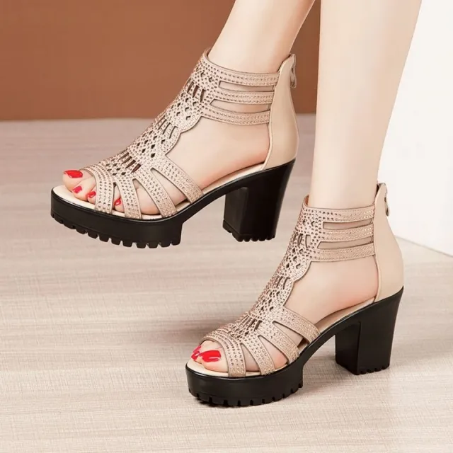Non slip Fish Mouth Medium High heeled Boots Gold - Shop at LoveMi