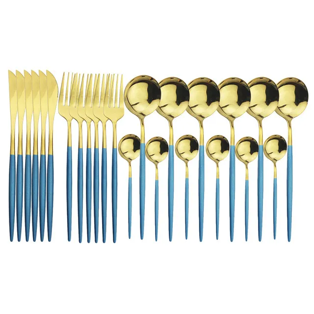 Stainless Steel Cutlery 24 piece Set Blue Gold - Shop at LoveMi