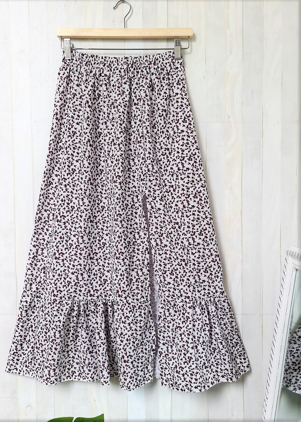 Summer Stitching Ruffle Skirt Elastic Waist Floral Long Skirt A-Line Mid-Length Skirt